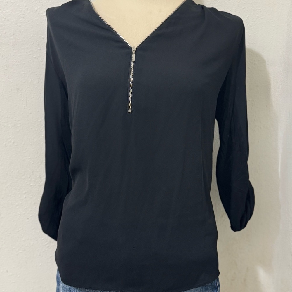 INC International Concepts Black Blouse with Zipper Accent